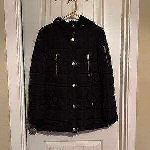 Guess Black Puffer Jacket with Gold Accents